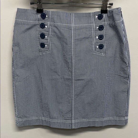 NWT Talbots Petites Navy White Striped Nautical Cotton Skirt Button Detail 8P - Picture 1 of 14